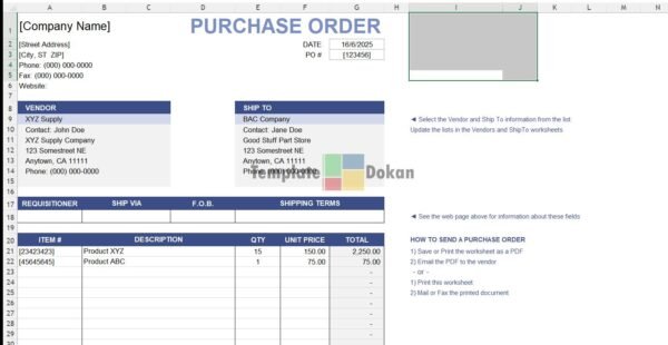 Purchase Order Vendor List